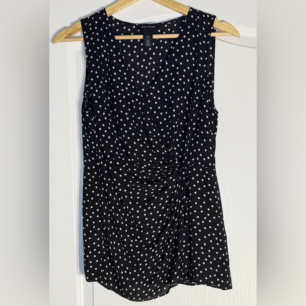 White House Black Market Silk Polka Dot Sleeveless Blouse, Size 6